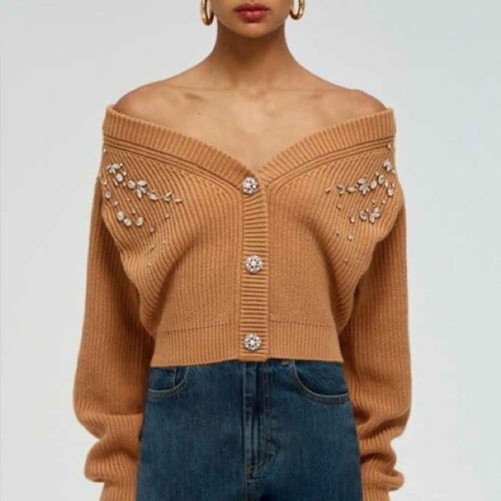 NEW Self-Portrait  Diamante Knit Cardigan Sweater, Size Small